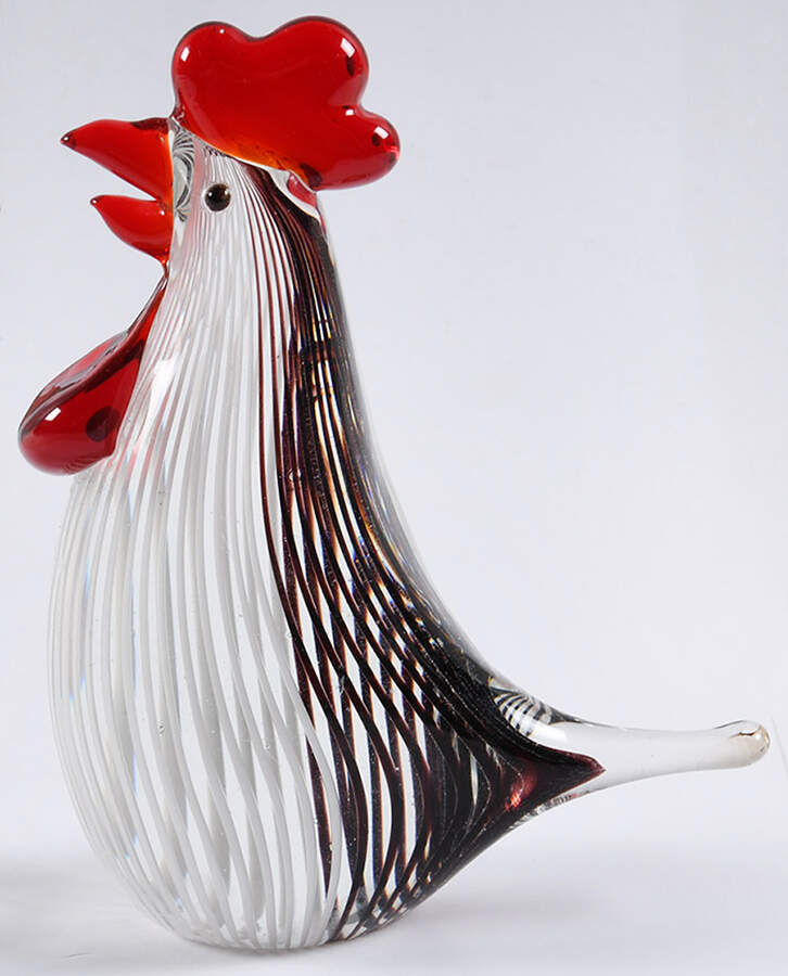 Murano Figurines Black & White Striped Rooster - No Box by Murano Glass-1