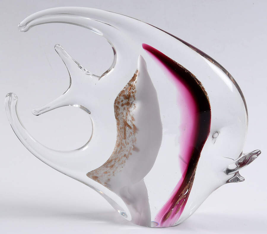 Murano Figurines Angelfish Purple/White/Gold Flakes - No Box by Murano Glass-1