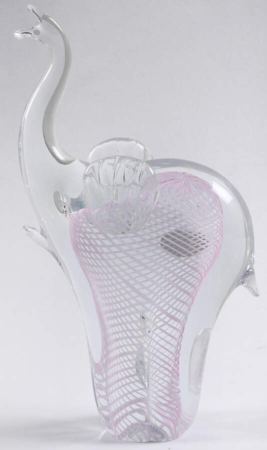 Murano Figurines Elephant Trunk Up With Pink Spiral - No Box by Murano Glass-1