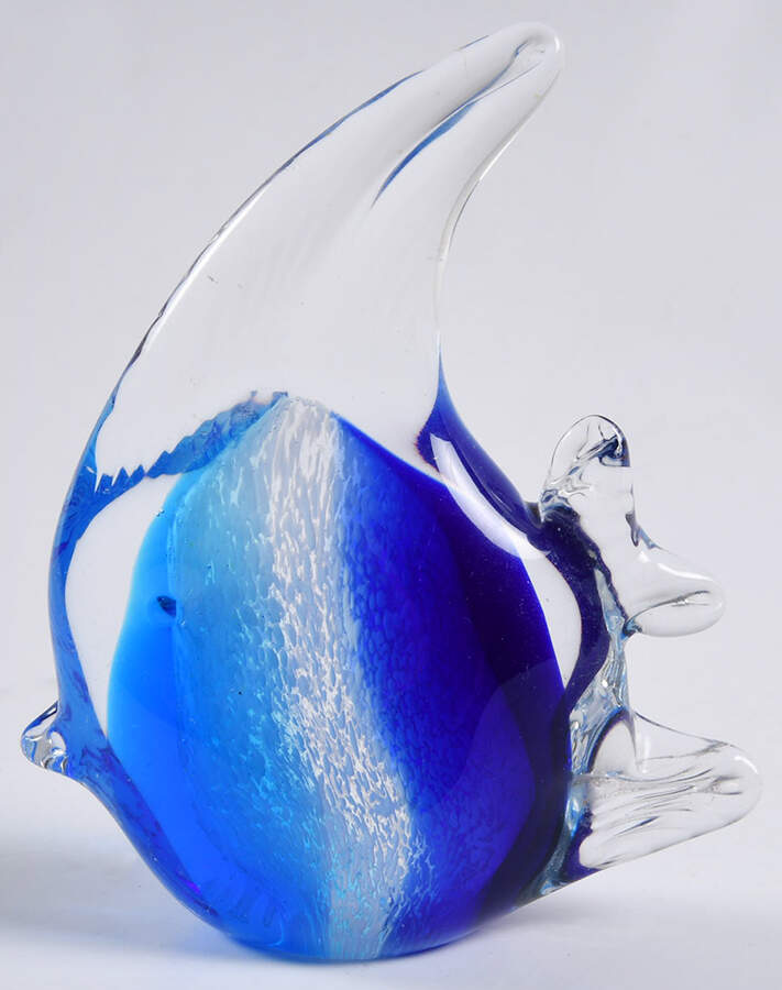 Murano Figurines Angel Fish-Cobalt,Aqua,White Stripes - No Box by Murano Glass-1