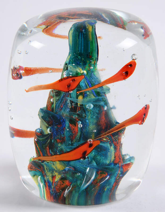 Murano Figurines Orange Fish/Multicolor Coral Paperweight - No Box by Murano Glass-1
