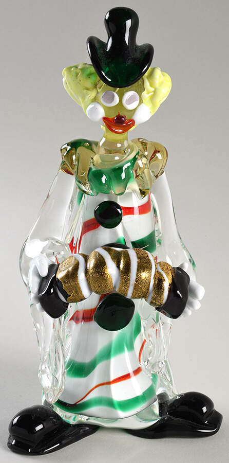 Murano Figurines Clown With Accordion- Green Hat - No Box by Murano Glass-1