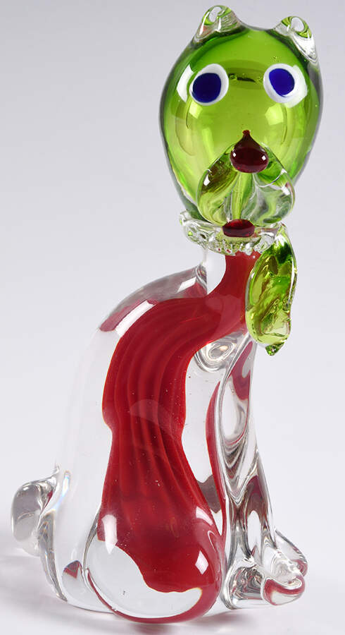 Murano Figurines Cat-Green In Head,Red In Body - No Box by Murano Glass-1
