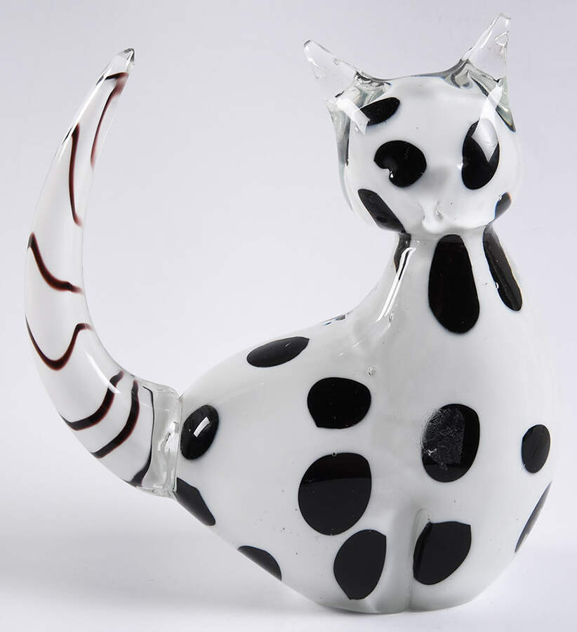 Murano Figurines Cat - White With Black Dots - No Box by Murano Glass-1