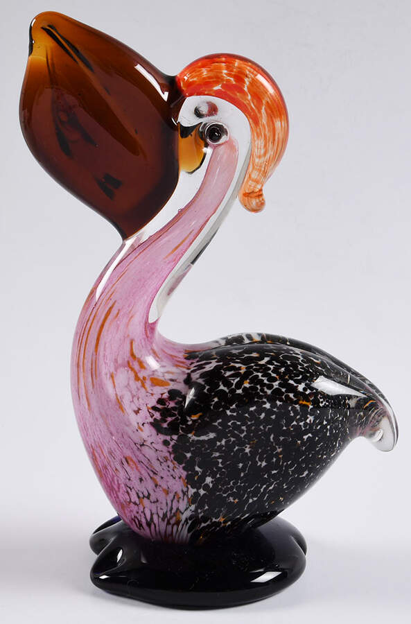 Murano Figurines Pelican-Pink And Black - Nb330, No Box by Murano Glass-1