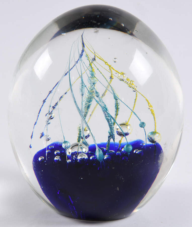 Murano Figurines Controled Bubble Egg Paperweight Blue - No Box by Murano Glass-1