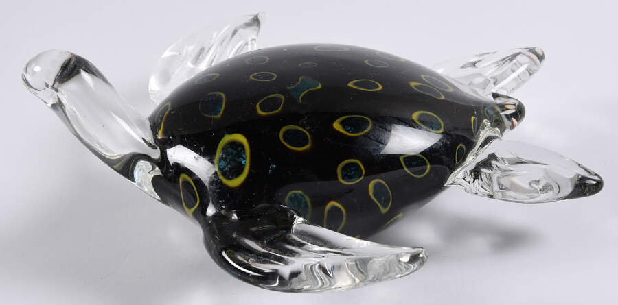 Murano Figurines Sea Turtle Black Yellow Blue - No Box by Murano Glass-1