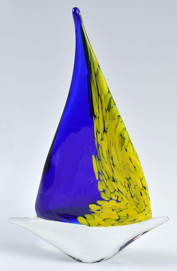 Murano Figurines Sailboat Blue And Yellow - No Box by Murano Glass-1