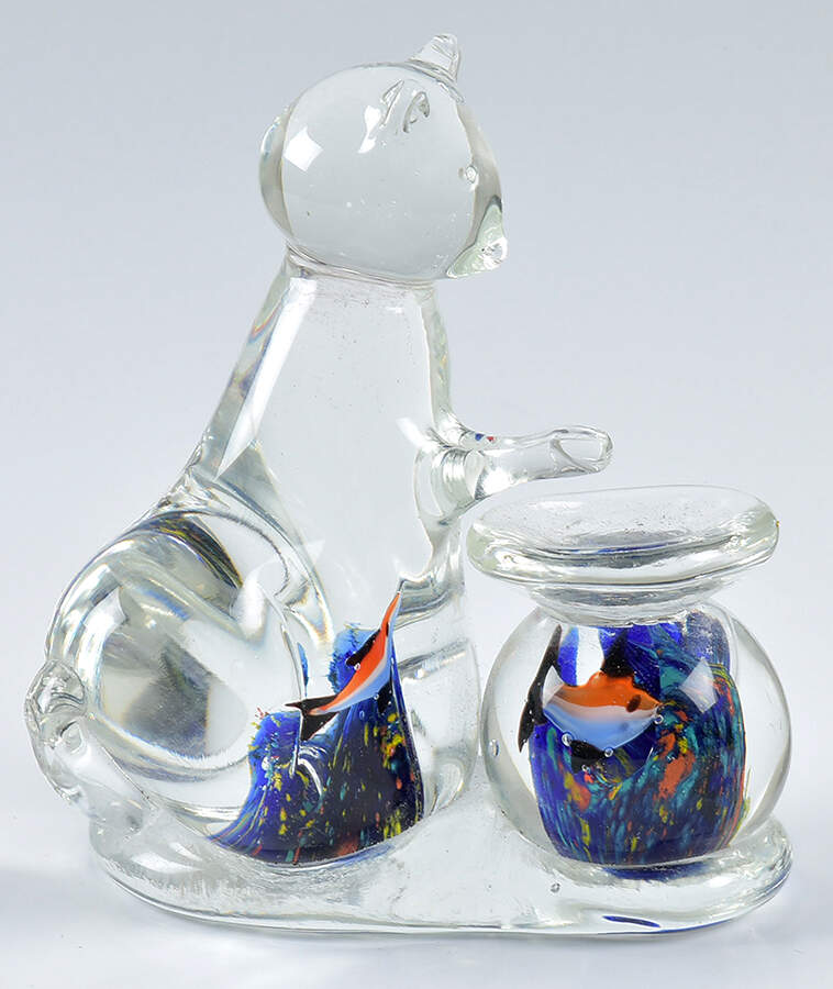 Murano Figurines Cat Fish Bowl Aquarium - No Box by Murano Glass-1