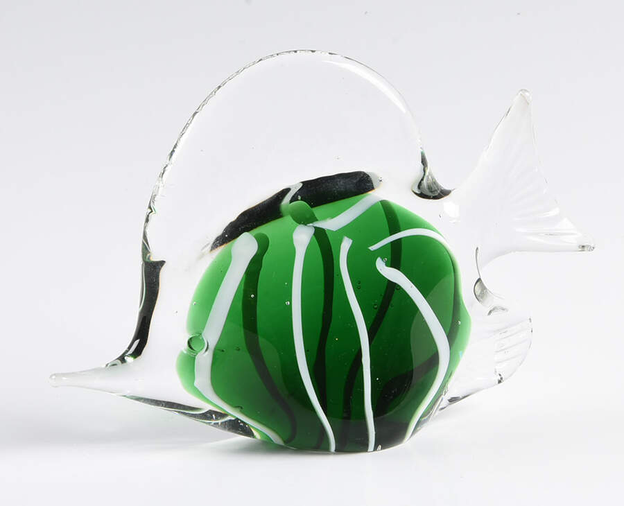 Murano Figurines Fish - Green And White Stripes - No Box by Murano Glass-1
