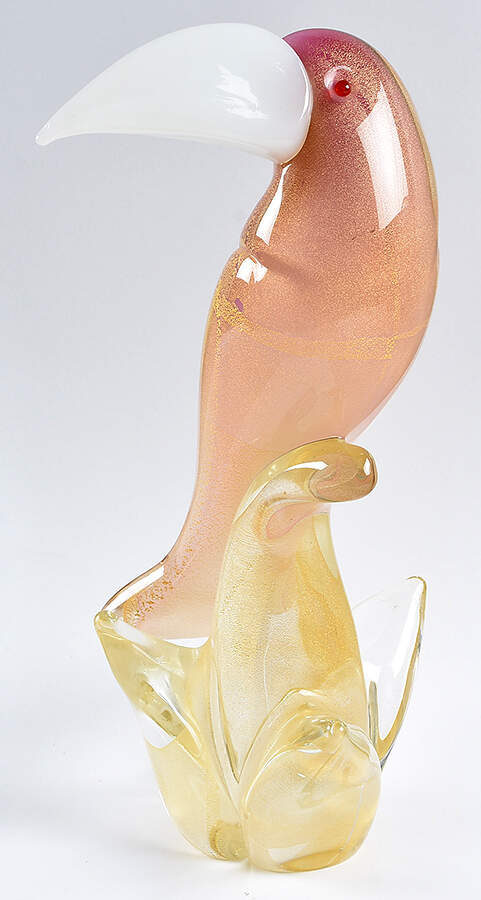 Murano Figurines Toucan, Pink With Gold Dust - No Box by Murano Glass-1