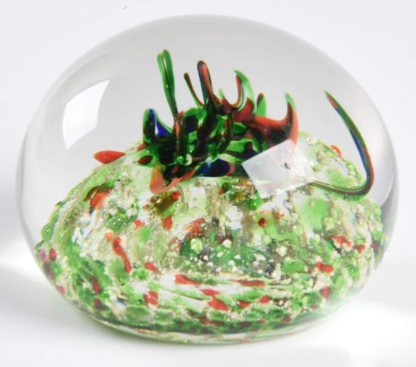 Murano Figurines Paperweight Green Red White Speckles - No Box 420 by Murano Glass-1