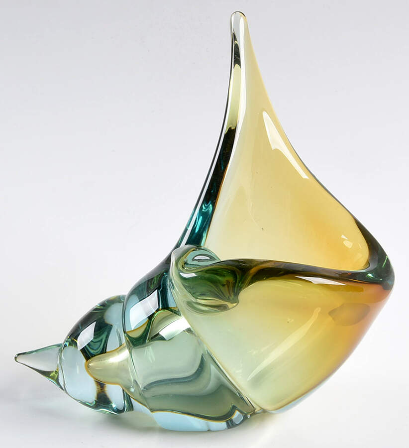 Murano Figurines Shell Amber Teal - No Box by Murano Glass-1
