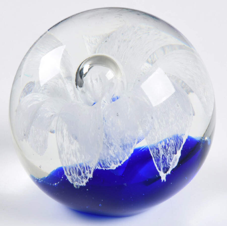 Murano Figurines Paperweight Cobalt White Flower Bubble - No Box by Murano Glass-1