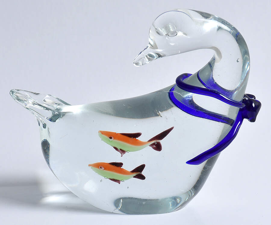 Murano Figurines Goose Blue Bow Two Fish - No Box by Murano Glass-1