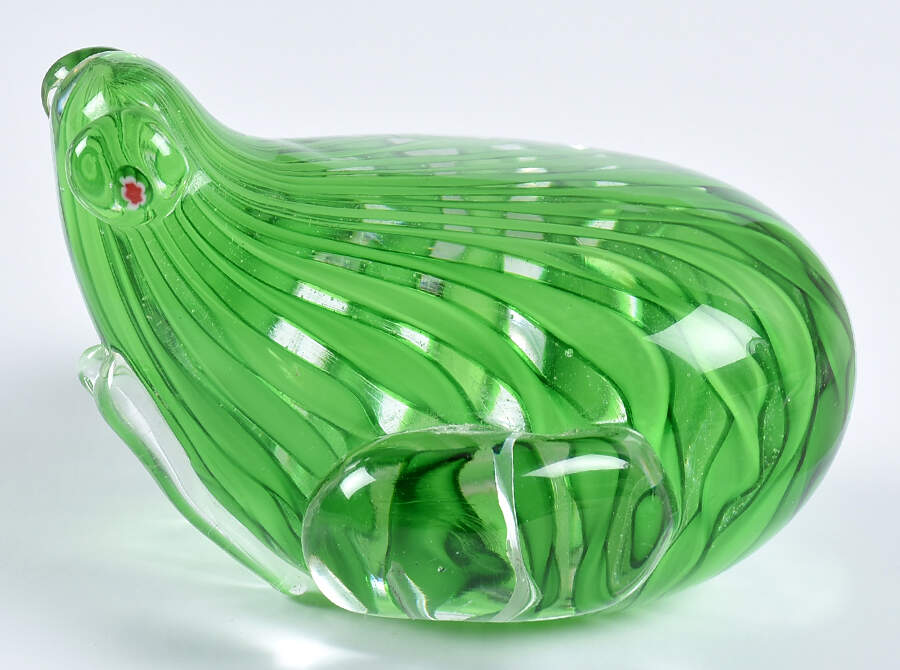 Murano Figurines Frog Green Stripes - No Box by Murano Glass-1