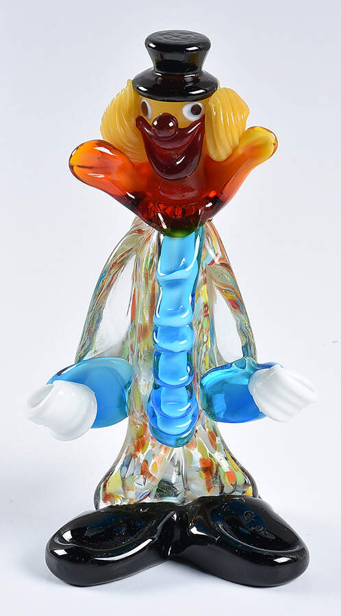 Murano Figurines Clown-Black Top Hat Blue Ruffles  - No Box by Murano Glass-1