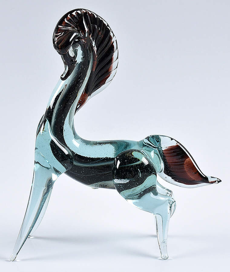 Murano Figurines Horse Blue Brown - No Box by Murano Glass-1