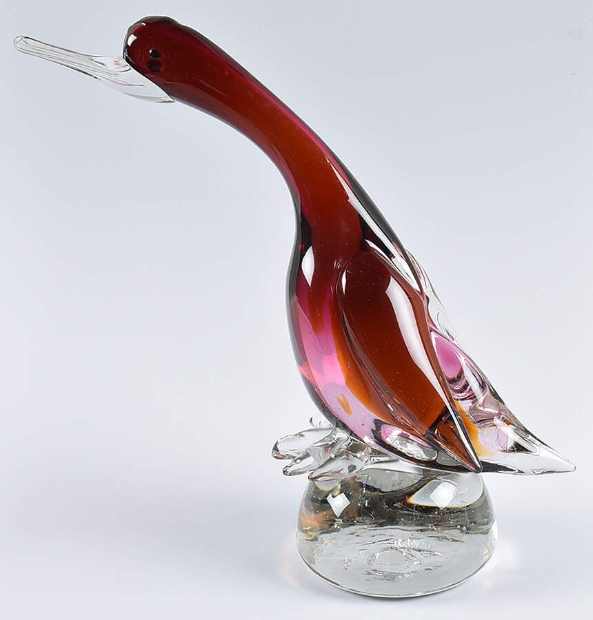 Murano Figurines Duck-Red On Clear Base - No Box by Murano Glass-1