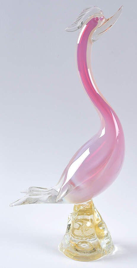 Murano Figurines Swan-Pink Opal On Gold Fleck Base - No Box by Murano Glass-1