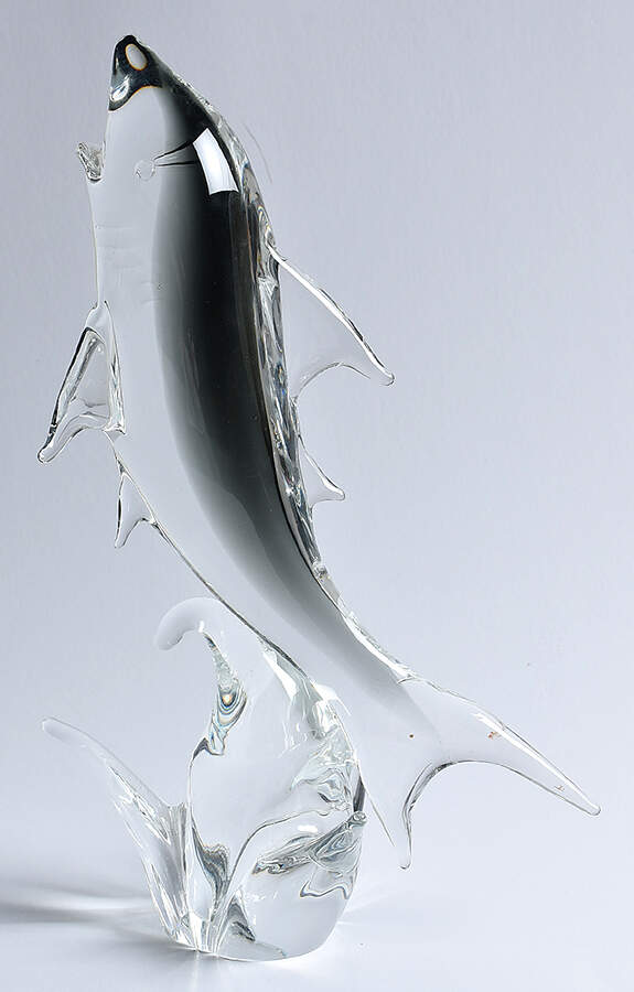 Murano Figurines Shark On A Wave-Clear,Smoke - No Box by Murano Glass-1