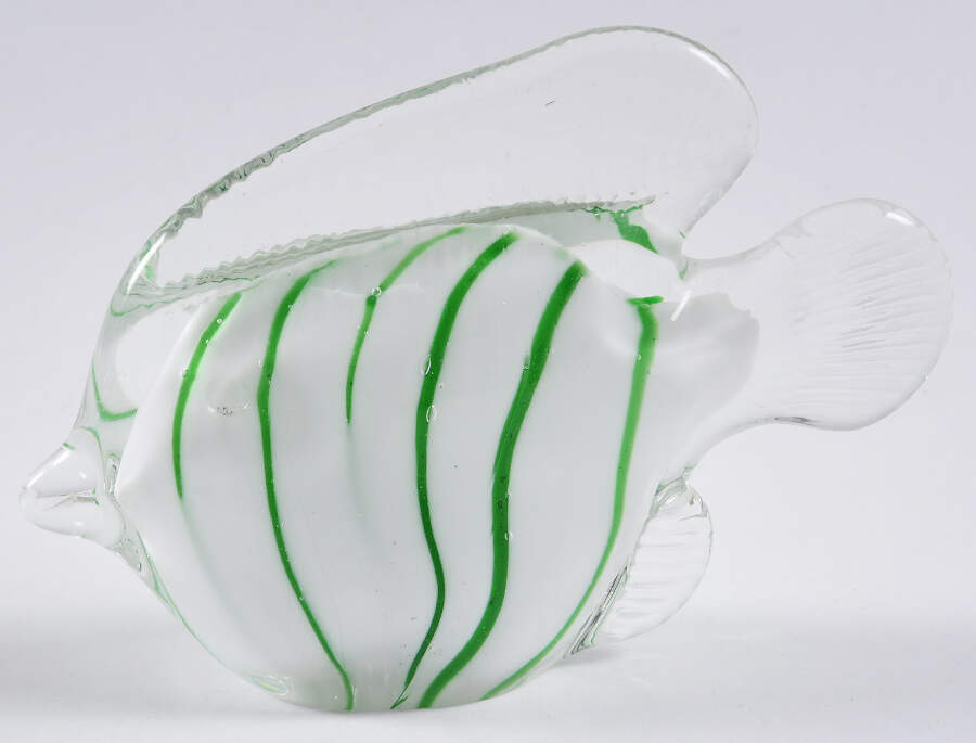 Murano Figurines Tropical Fish White Green Stripes - No Box by Murano Glass-1
