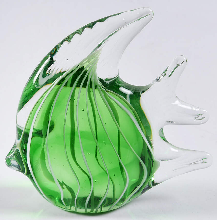 Murano Figurines Tropical Fish Green White Stripes - No Box by Murano Glass-1