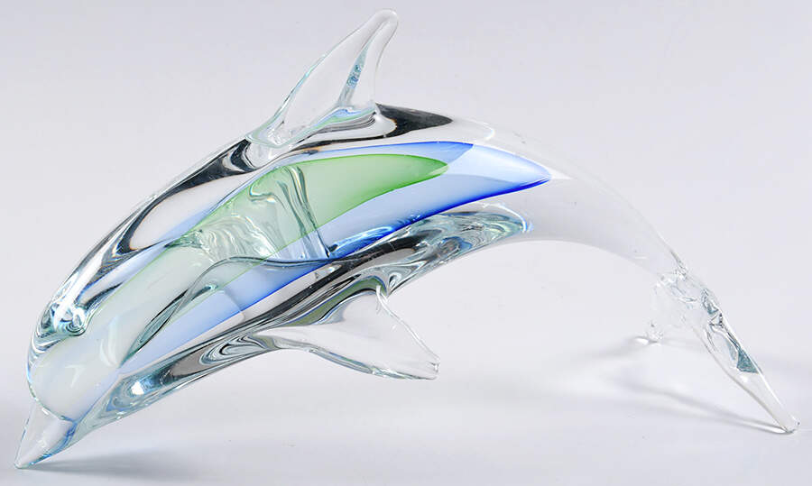 Murano Figurines Dolphin Leaping-Clear,Blue,Green - No Box by Murano Glass-1