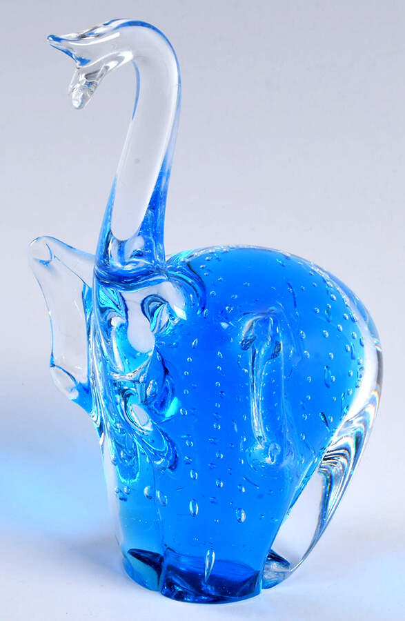 Murano Figurines Elephant Blue Bubbles - No Box by Murano Glass-1