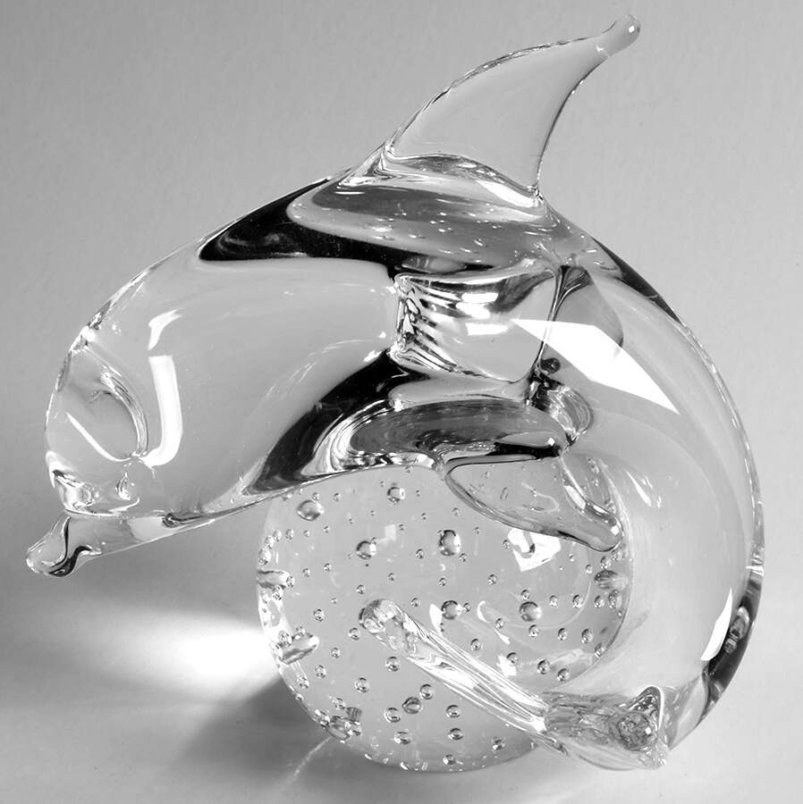 Murano Figurines Dolphin-Clear, On Ball With Bubbles - No Box by Murano Glass-1