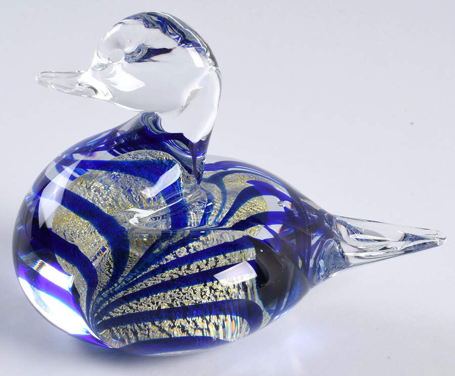 Murano Figurines Duck-Blue Swirls And Gold Fleck Bubble - No Box by Murano Glass-1