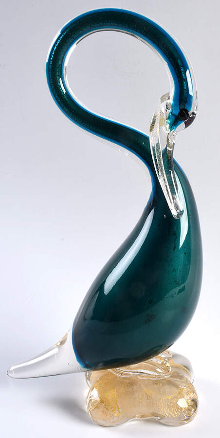 Murano Figurines Swan-Teal On Gold Fleck Base - No Box by Murano Glass-1