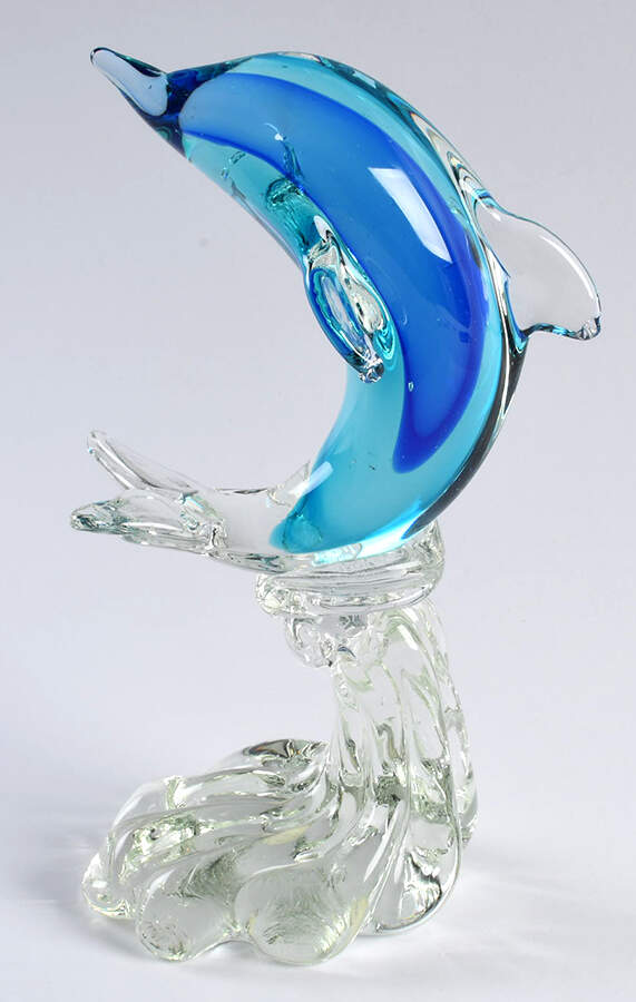 Murano Figurines Dolphin On Wave-Blue - No Box by Murano Glass-1