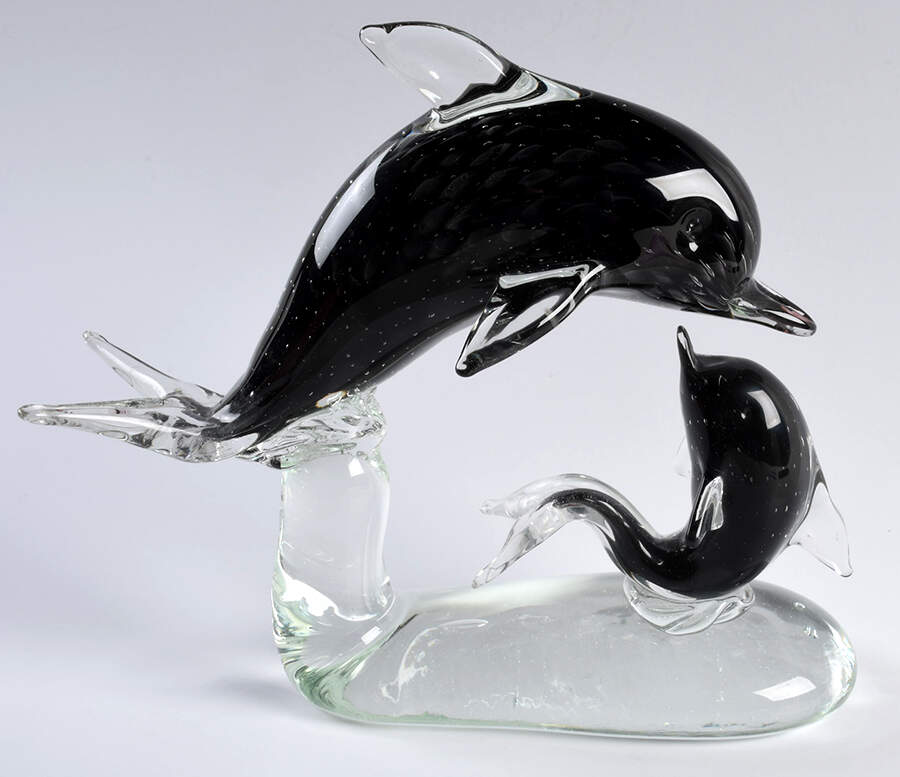 Murano Figurines Dolphin-Mother And Baby-Black - No Box by Murano Glass-1