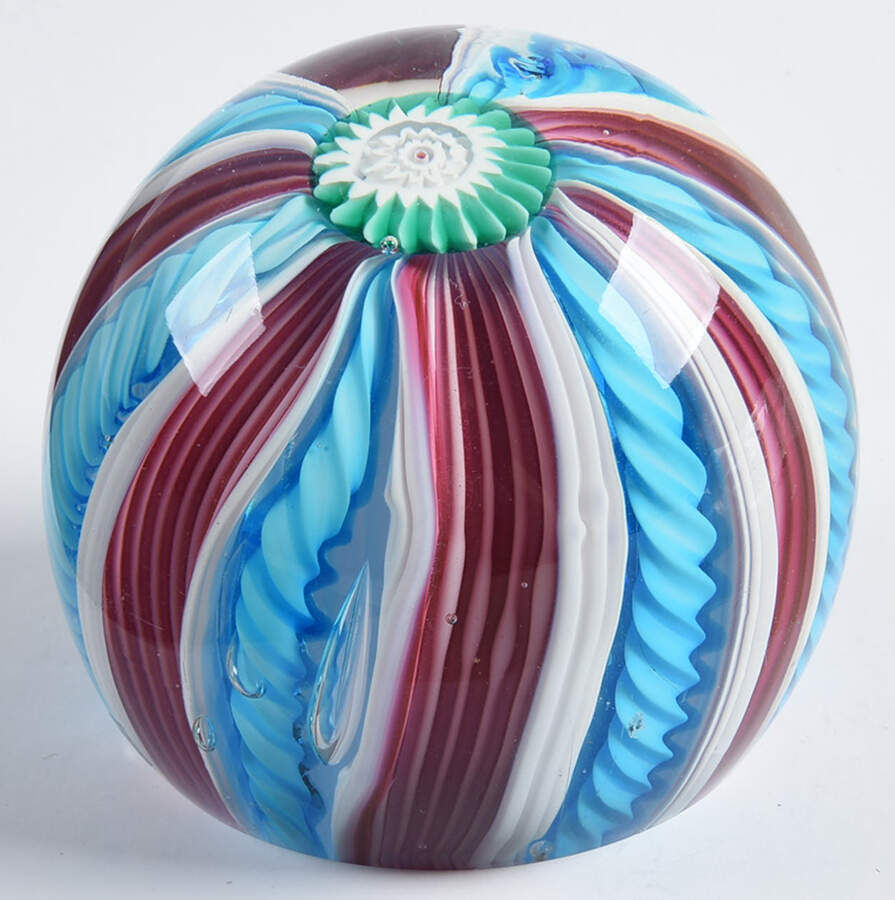 Murano Figurines Red,White,Blue Stripes,Swirl,Paperweight - No Box by Murano Glass-1