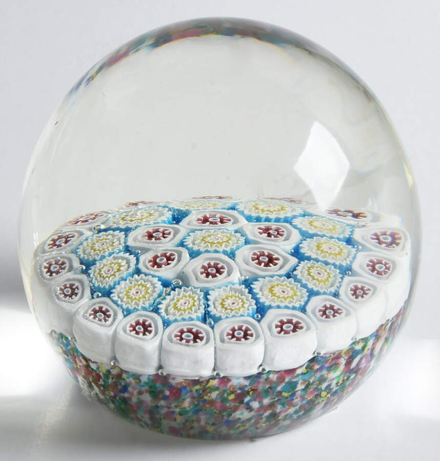 Murano Figurines Millefiore-White,Blue,Multi Base,Paperwt - No Box by Murano Glass-1