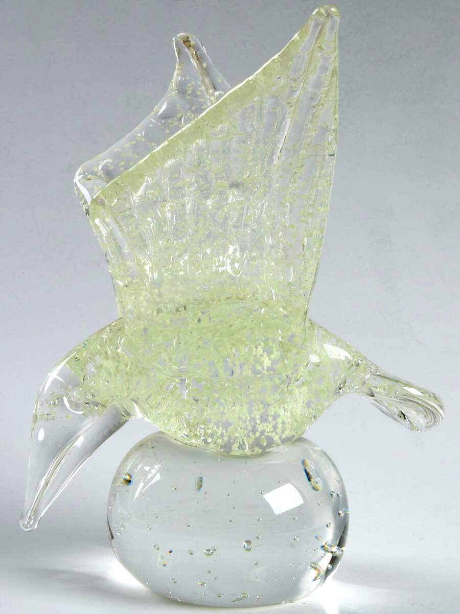 Murano Figurines Bird,Wings Up,On Ball-Green Flecks - No Box by Murano Glass-1