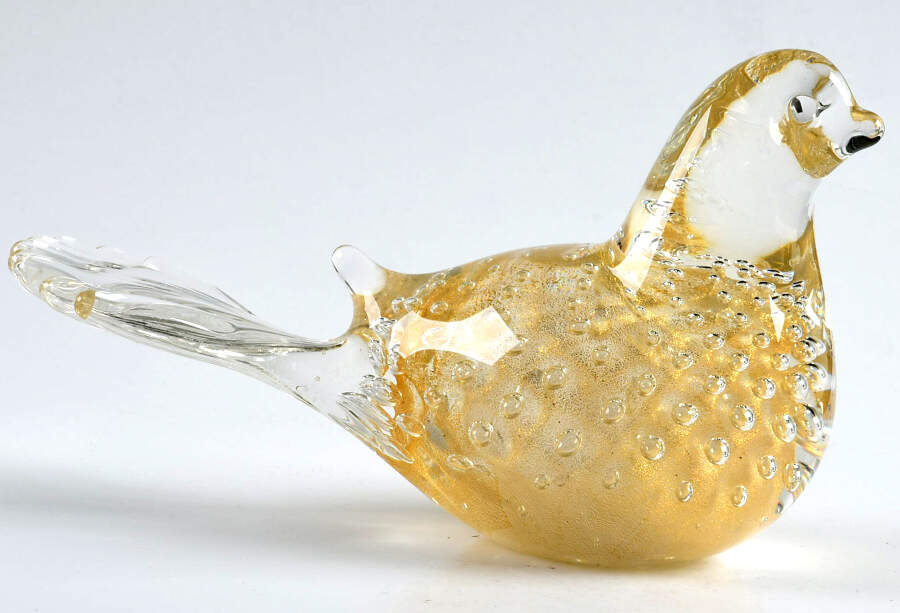 Murano Figurines Bird,Controlled Bubbles, Gold - No Box by Murano Glass-1