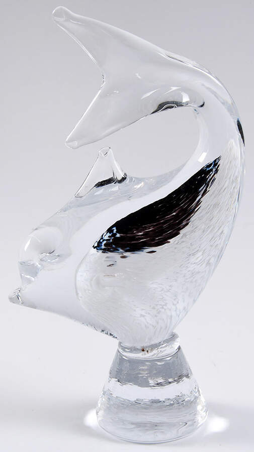 Murano Figurines Dolphin Jumping-Black & White - No Box by Murano Glass-1