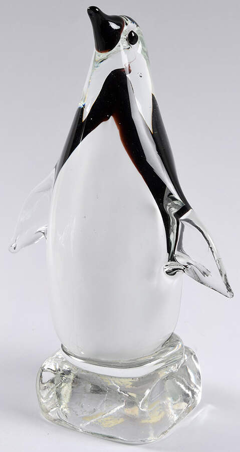 Murano Figurines Penguin-Black,White On Ice Block - No Box by Murano Glass-1