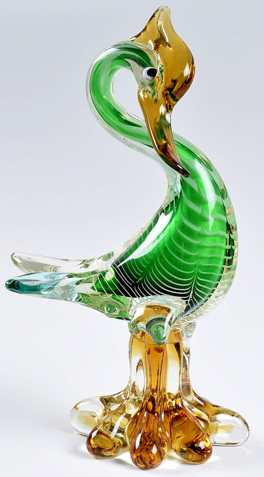 Murano Figurines Duck-Green,White,Amber Base - No Box by Murano Glass-1