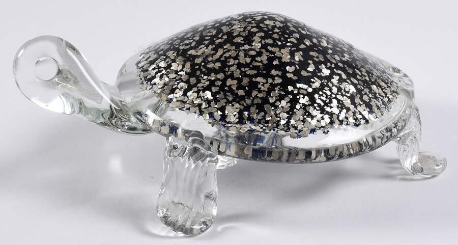 Murano Figurines Turtle Black Silver Flecks - No Box Nb626 by Murano Glass-1