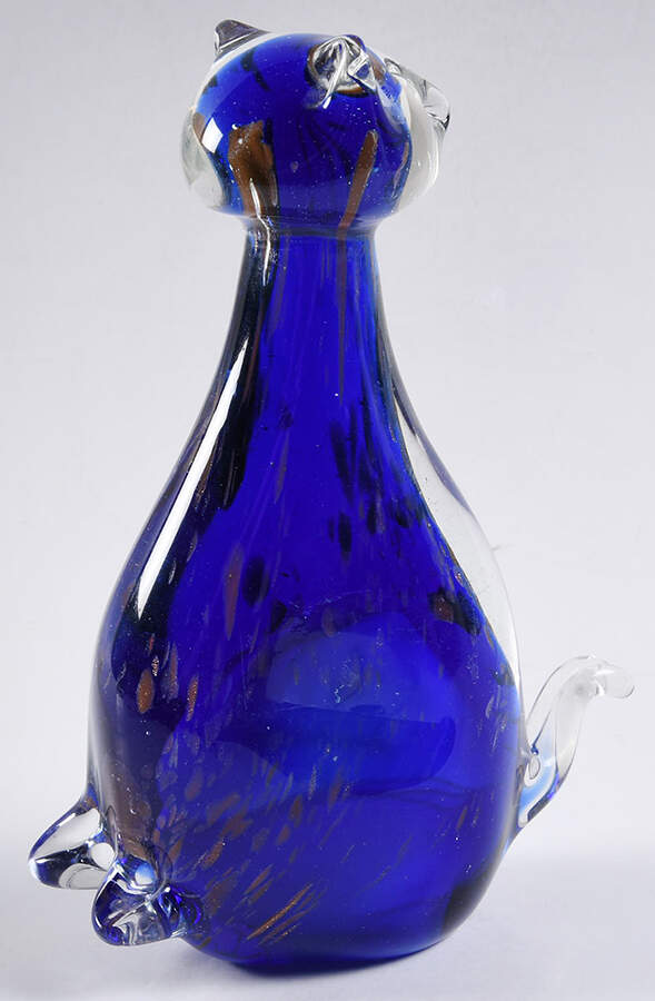 Murano Figurines Cat Blue Gold Flecks - Nb624, No Box by Murano Glass-1