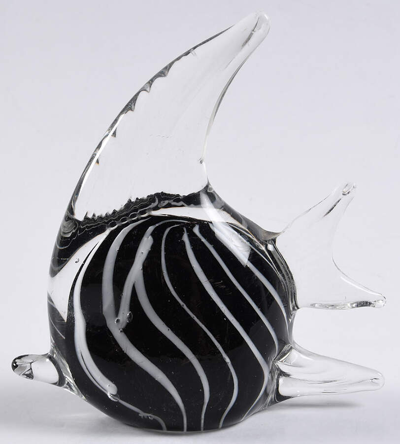 Murano Figurines Tropical Fish Black White Stripes - No Box by Murano Glass-1