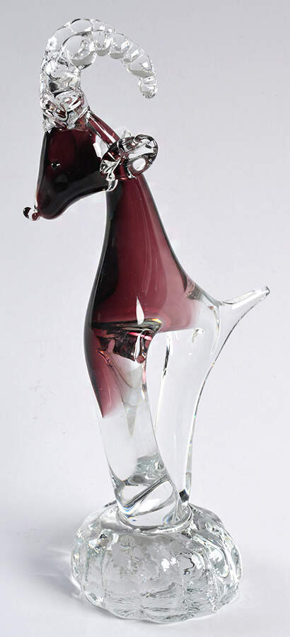 Murano Figurines Ram-Clear & Purple,Clear Base - Nb640, No Box by Murano Glass-1