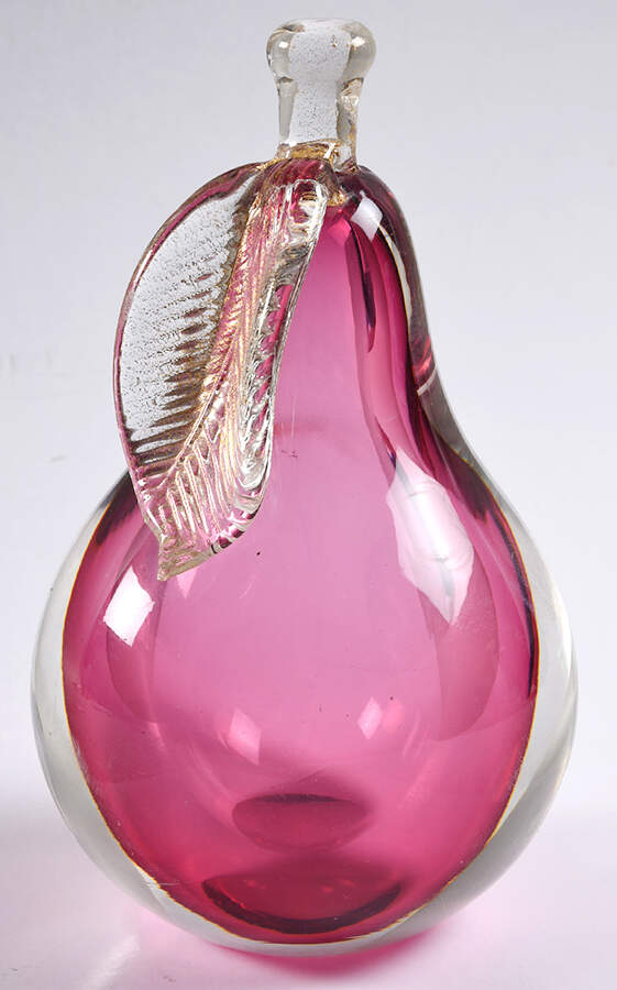 Murano Figurines Pear Bookend-Pink,Gold Leaf - Nb683, No Box by Murano Glass-1