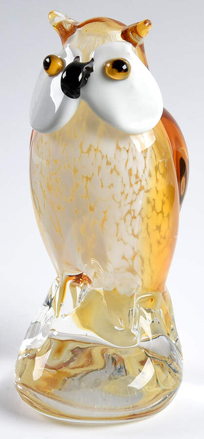 Murano Figurines Owl-Amber And White - Nb670, No Box by Murano Glass-1