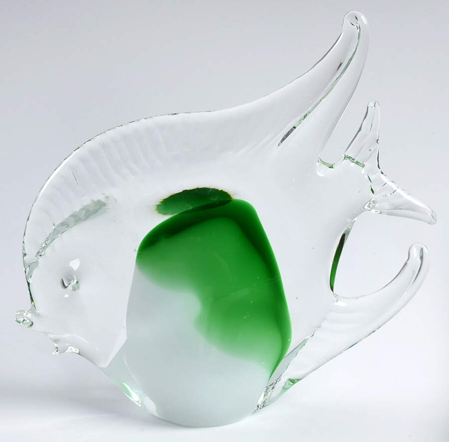 Murano Figurines Angelfish-Clear,Green,White - Nb664, No Box by Murano Glass-1