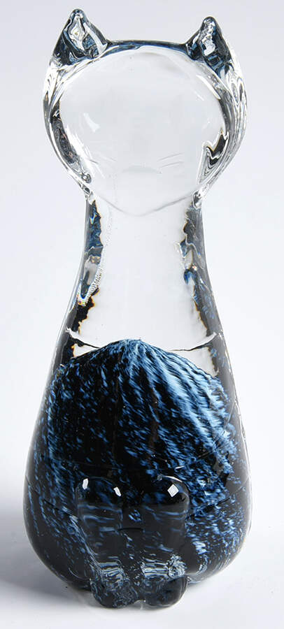 Murano Figurines Cat-Blue,White Swirl Bubble - Nb663, No Box by Murano Glass-1