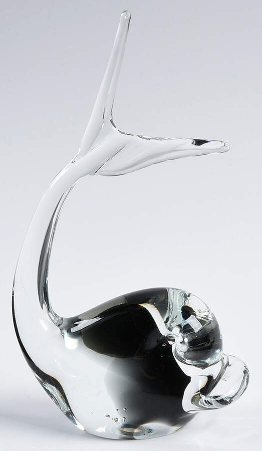 Murano Figurines Dolphin-Tail Up,Clear,Black - No Box by Murano Glass-1